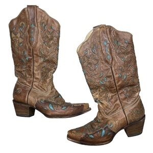 Vintage Corral Crater Turquoise Inlay studded laser cut western womens boot Sz 8
